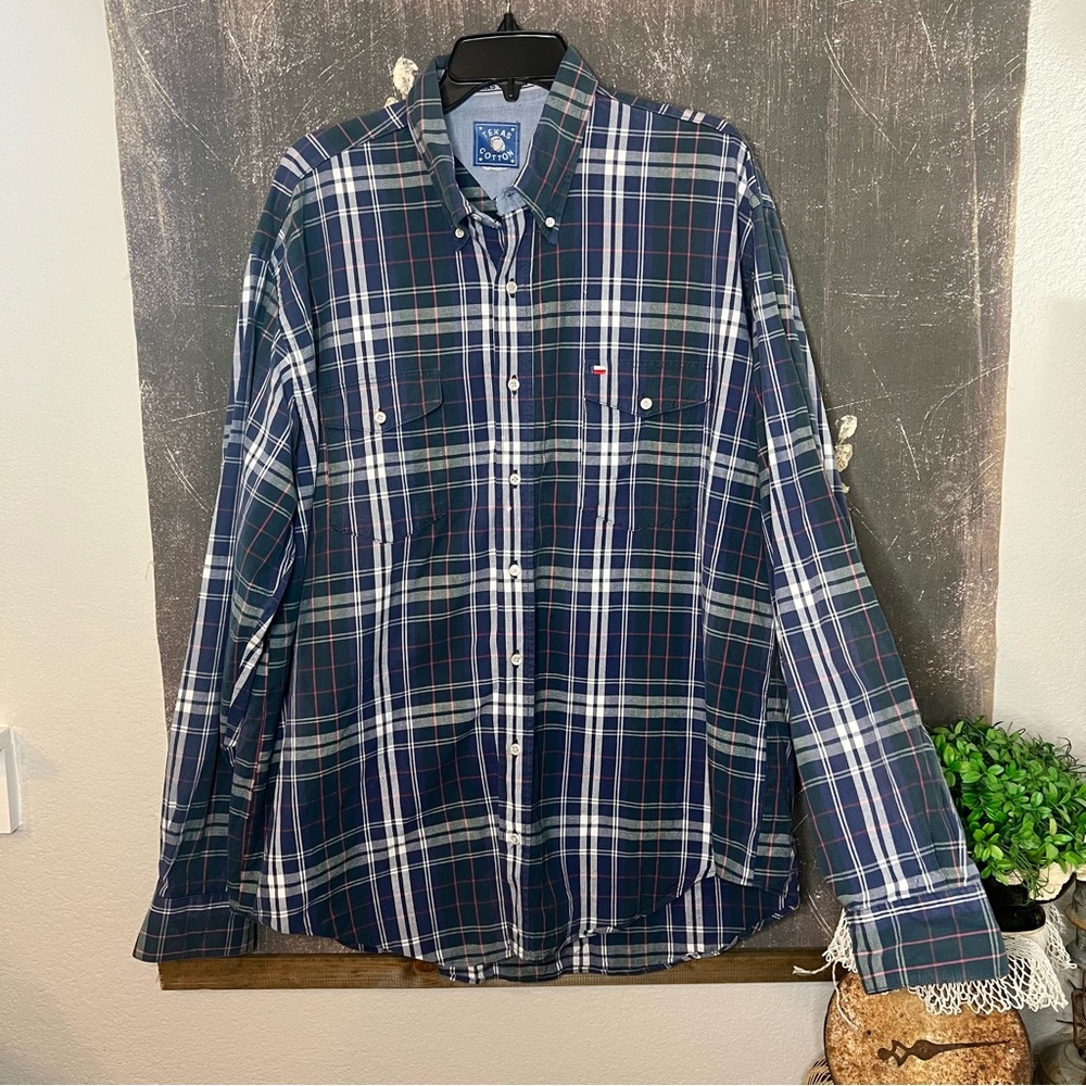 Texas Cotton Blue Red White Plaid Western Button Up Shirt Sz L See‎ Details